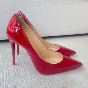 CHRISTIAN LOUBOUTIN - Kate 100 Red Patent Leather Pumps - Size 37